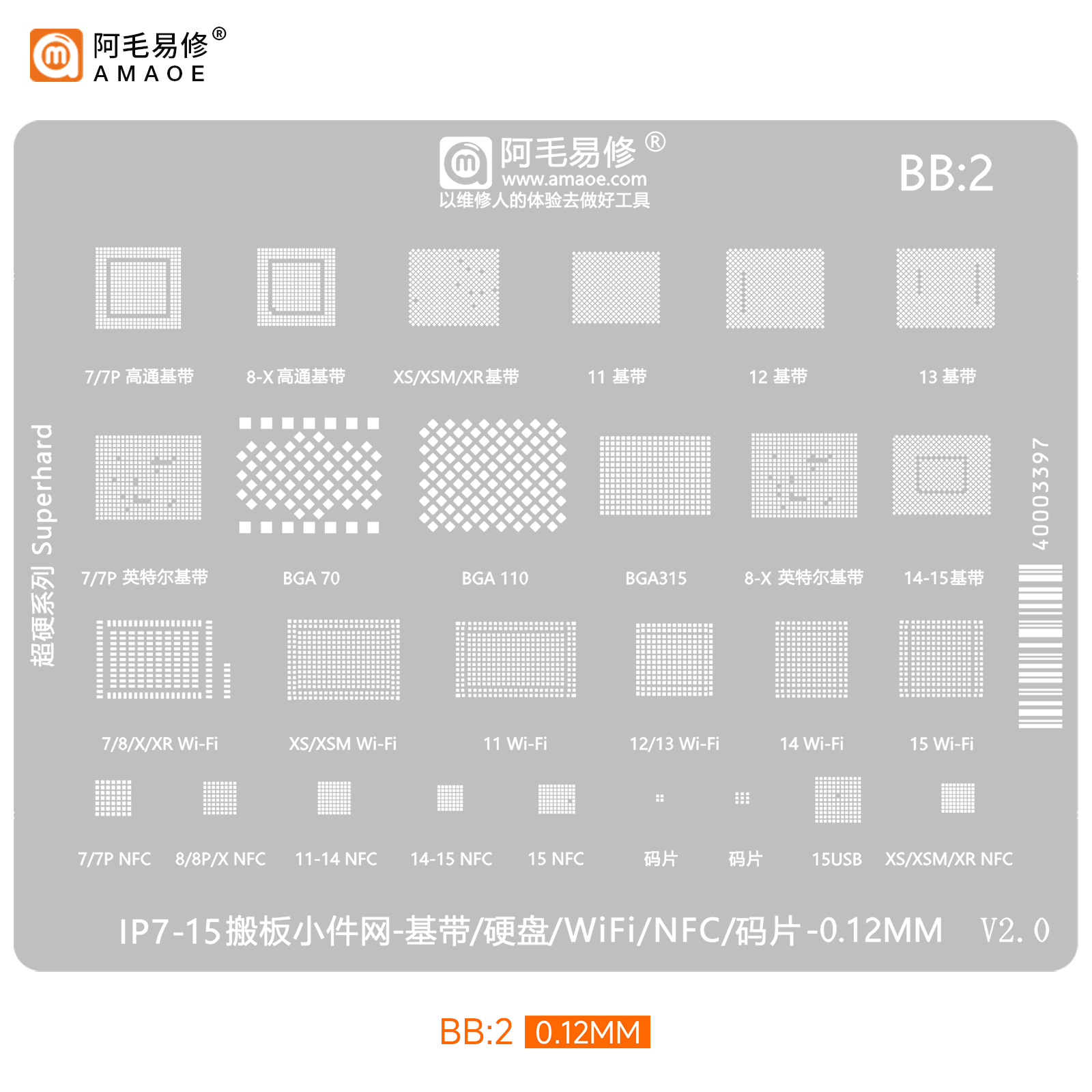 BGA Reballing stencil phone 7-15 baseband/wifi/nfc/ ect (BB2)